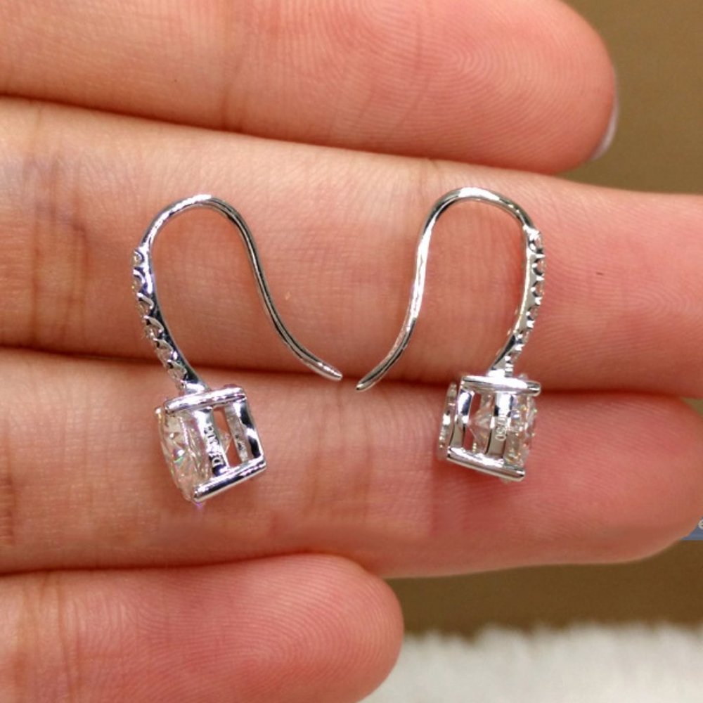 NEW 18K White/Rose Gold Diamond Drop Earrings - Picture 7 of 10